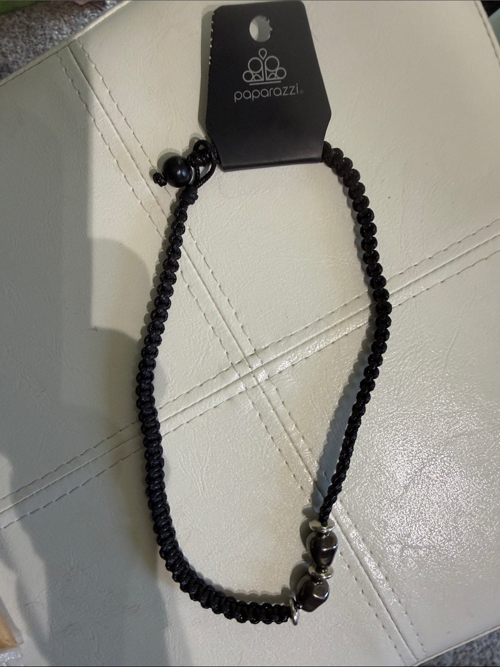paparazzi Black Braided Hair Tie with Glossy Bead Accents